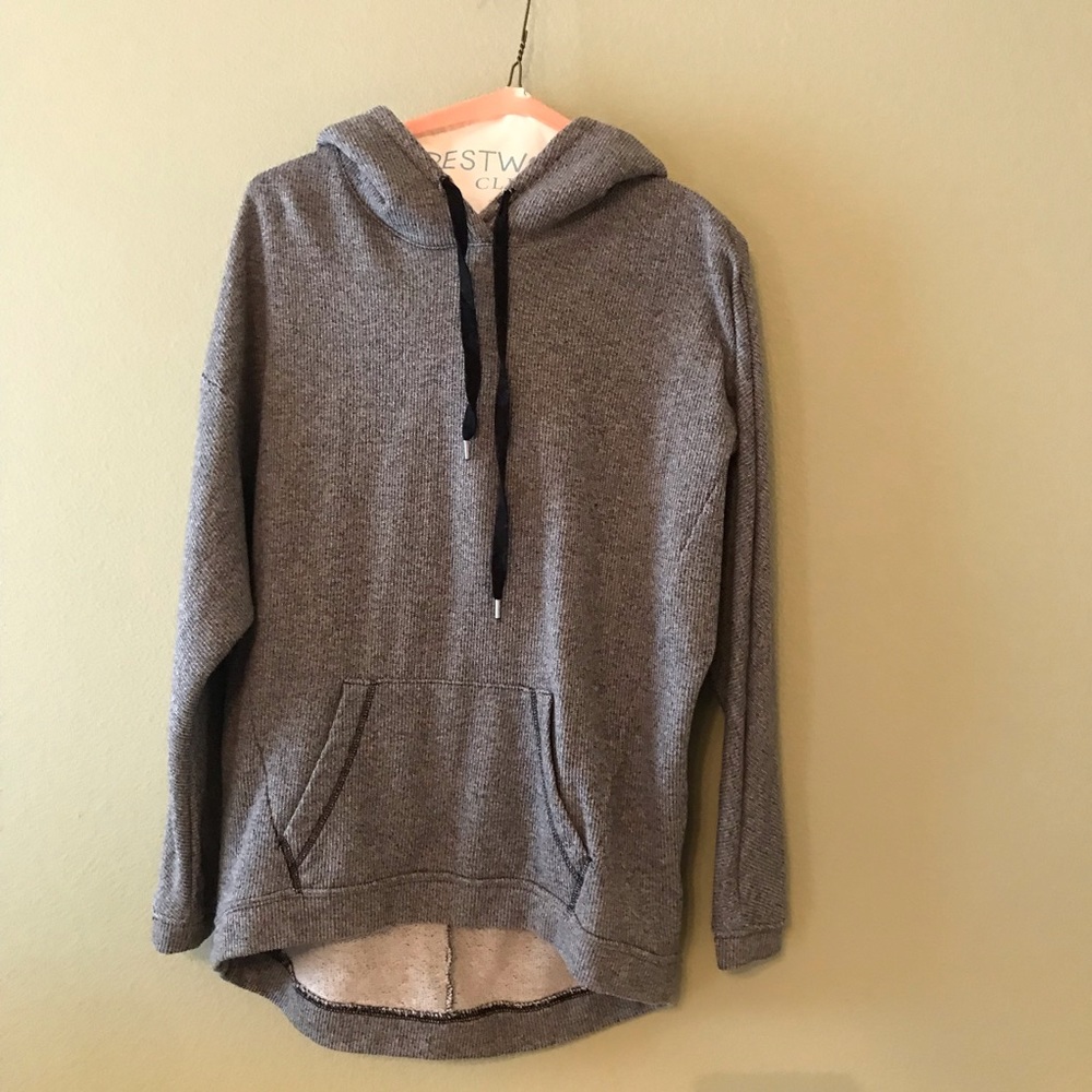Dark gray sweatshirt with a hood